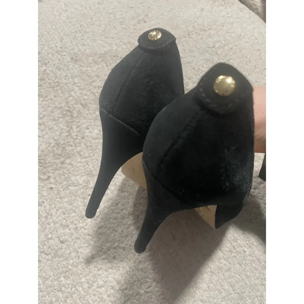 Michael Michael Kors Suede Pumps Heels Women's Size 7.5 M ST15G Leather Black